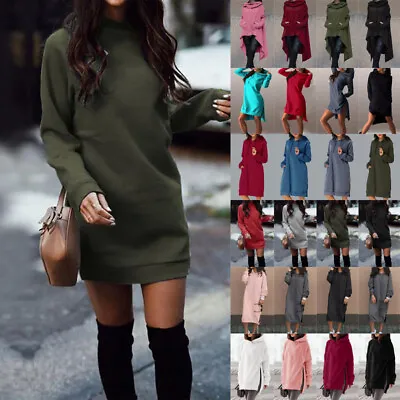 £11.89 • Buy Womens Long Sleeve Jumper Dress Hoodies Ladies Hooded Sweatshirt DressPlus Size