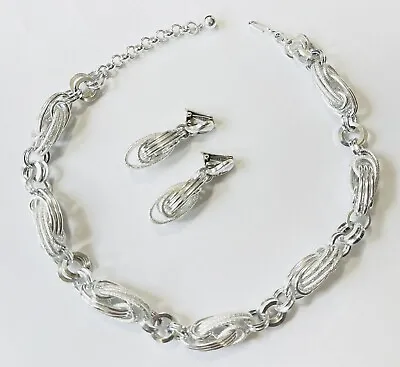 Vtg Aluminum Necklace Lightweight Silver Link Chain Clip Earrings Set W Germany • $21