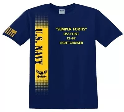 Uss Flint  Cl-97 *cruiser*fortis*vinyl&silk Screen* Navy Licensed Shirt • $33.95