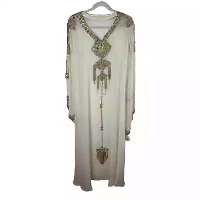 Medieval Princess Embellished Fairycore Sheer Robe Royalty Gown Jewel Dress L • $63