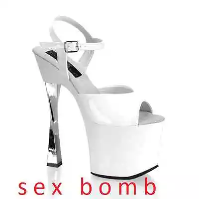  SEXY 18 No. 40 Lap Pole Dance GLAMOUR 18 Heel Strap Platform White Sandals • £123.10