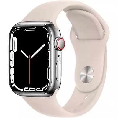 Apple Watch (GPS + LTE) Series 7 41MM Stainless Steel Case Starlight Sport Band • $199.99