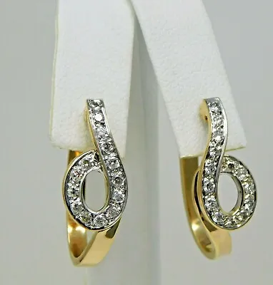 Pepi 14kt Gold Pair Of Diamond Stylized Loop Elongated Hoop Twist Earrings B2365 • $869