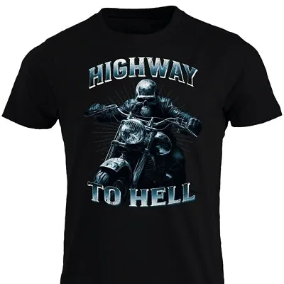 Skull Highway To Hell Skeleton Rider Motorcycle T-shirt Biker Motorbike Bike Tee • £19.98