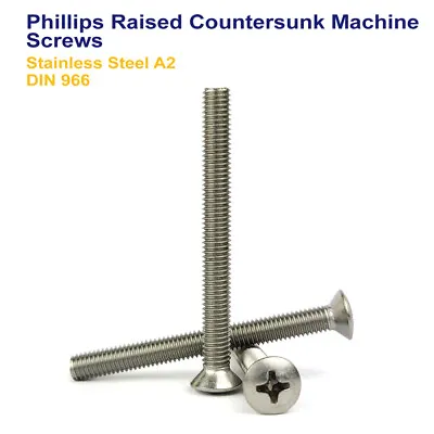 M5 - 5mm PHILLIPS RAISED COUNTERSUNK MACHINE SCREWS STAINLESS STEEL - DIN 966 • £1.39