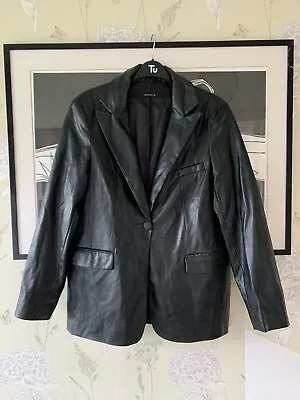 Black Faux Leather Longline Blazer From ROMAN - Size 10 • £4.50