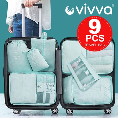 $27.53 • Buy 9PCS Packing Cubes Travel Pouches Luggage Organiser Clothes Suitcase Storage Bag