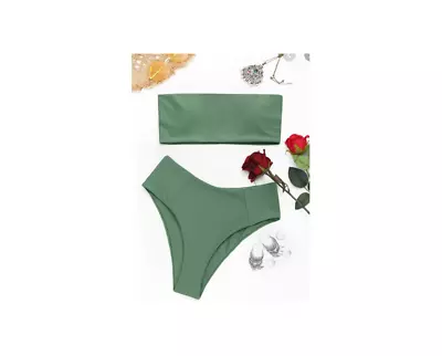  Zaful High Cut Bandeau Bathing Suit - Army Green Size US 6 NWT • $19