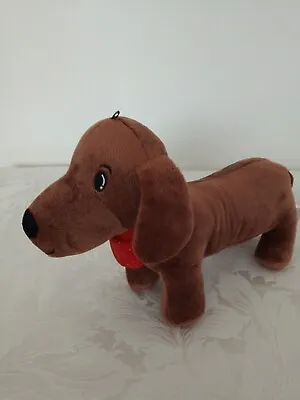 M&S Brown Sausage Dog Dachshund With Red Bandana Soft Plush Toy 13” Long. (LL) • £7.99