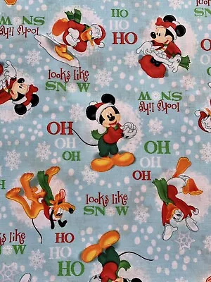 Disney Christmas Cotton Fabric Mickey Mouse Looks Like Snow Donald Duck BTY 2014 • $13