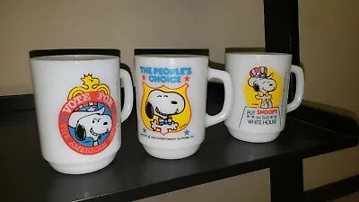 3 Fire King Anchor Hocking Snoopy Collectors Series Presidential Milk Glass Mugs • $129