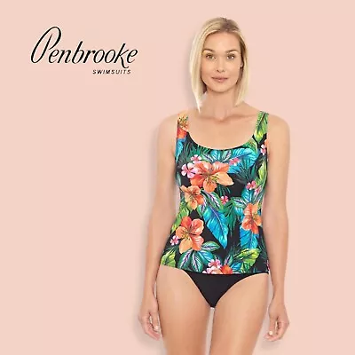 Penbrooke Women's Mastectomy Tankini Top Sz 16 Tropical Black 5550665M  • $65.55