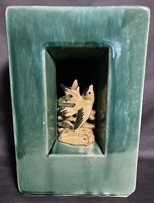 Vintage McCoy USA Pottery Yellow Bird Arcature Green Square Planter Vase • $22.95