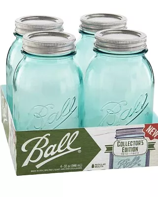 Ball Mason Aqua Blue Vintage Style Jars - Quart Size NEW Sealed Pack Of 4 • $35