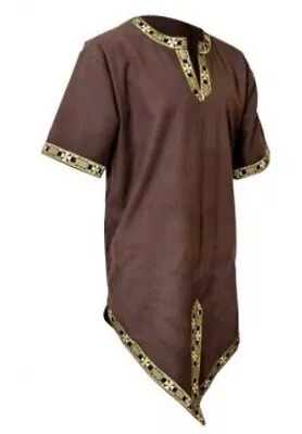 Mens (L) Medieval Tunic Half Sleeves - Brown. Viking Pirates Reenactment Costume • £27.99