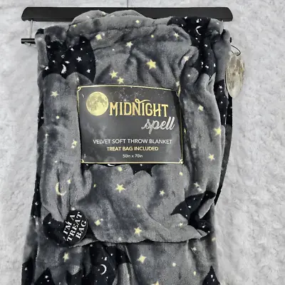 Midnight Spell Blanket Moon Stars And Bats Halloween Cozy Velvet Soft • $33