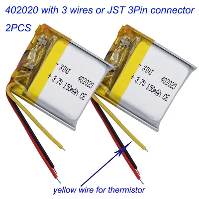 2pcs 3.7v 150mah Lipo Battery JST-PH 3Pin 1.0 1.25 1.5 2.0 2.54mm Plug 402020 • £8.28