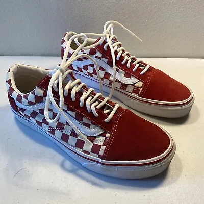 Vans Checkerboard Mens Size 8 Woman Size 9.5 Red White Low Top Skateboard Shoes • $18