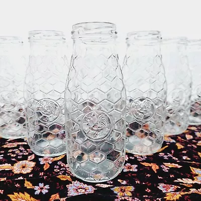 Circleware Rooster Embossed Milk Bottle Glasses Country Chicken Honeycomb X10 • $59.99