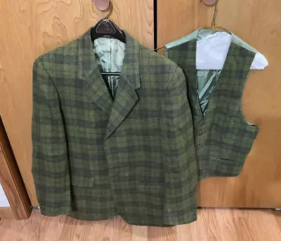 Vintage TOWN CRAFT Penney's Wool  Plaid Check Single Breasted Suit Coat And Vest • $29.99