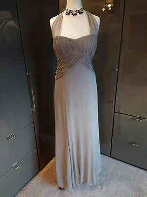 Coast Silver Grey Silk Long Evening Dress Size 12 Cruise Formal Occasion  • £29