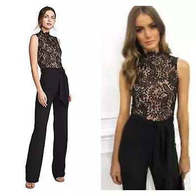 Misha Collection Josie Black Lace High Neck Pant Suit Jumpsuit Size 0 Cocktail • £252.62