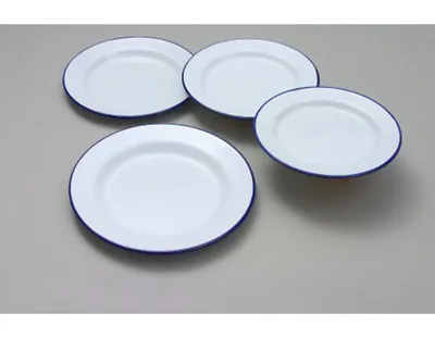 22cm White Enamel Plate For Camping Picnic & Kitchen Dinner Tea • £6.75