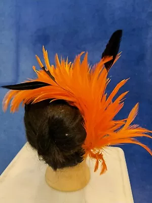 £4.90 • Buy Orange Feather Comb Fascinator Millinery Wedding Hat