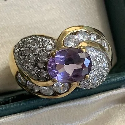 Vintage Gilt Sterling  Amethyst & CZ Ring Size 7.5 • $28