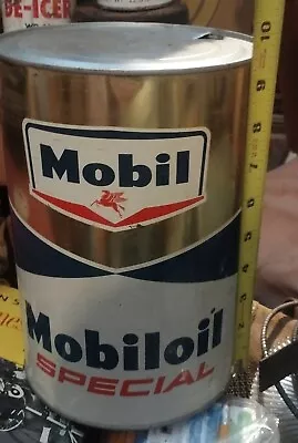 AWESOME MOBIL   SPECIAL  10W-20-30 Oil Can Tin GAS  SERVICE STATION -5 QUARTS  • $165