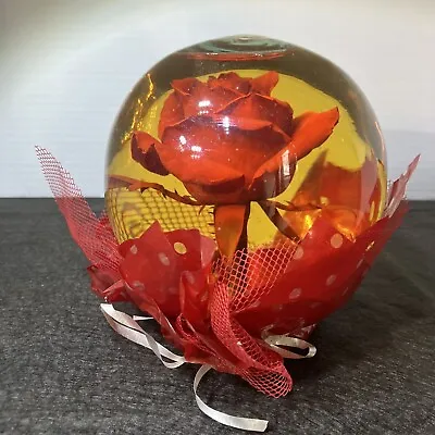 Forever Red ROSE In Glass Ball Water Dome Globe Large Real Rose 6x6 In. • £43.38