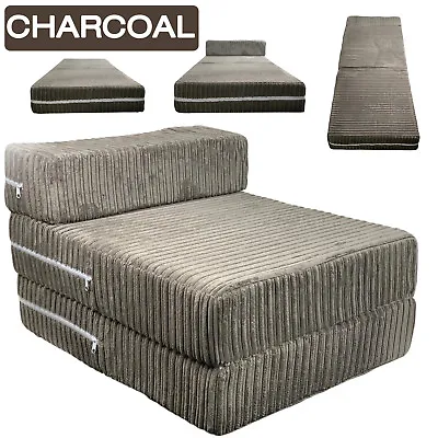 £43.99 • Buy Charcoal Jumbo Cord Single Chair Sofa Z Bed Seat Foam Fold Out Futon Guest
