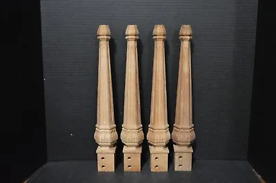 4-16 Inch Vintage Set Of Unfinished Wood Carved Fluted Hexagonal Table Legs • $64.99