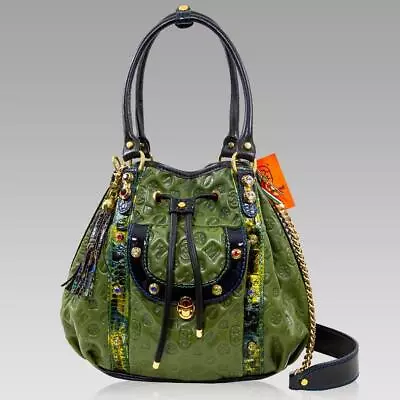 Marino Orlandi Designer Bucket Bag Purse Watercress Leather Tote Swarovski Bag • $895