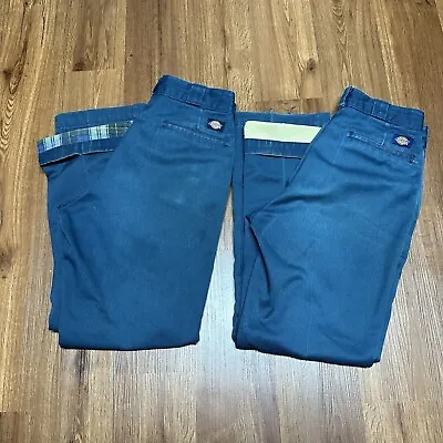 2x Dickies Work Pants Flannel Lined Men's 32 X 31 Blue Chino USA Made Vintage • $45