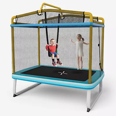 6 FT Kids Trampoline 3-in-1 Outdoor Indoor Trampoline W/ Swing & Horizontal Bar • £179.95