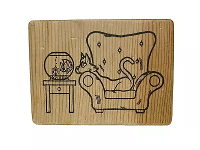 Cat In Chair Staring At Fish In Fishbowl Rubber Stamp AAA Stamps Vintage Mounted • $5.50