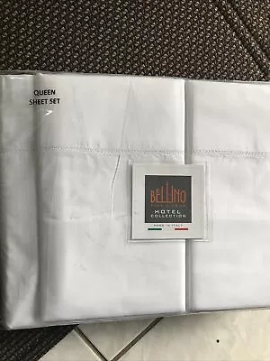 Bellino Made In Italy Hemstitched White Queen Sheet Set 4 ~New~ • £96.37