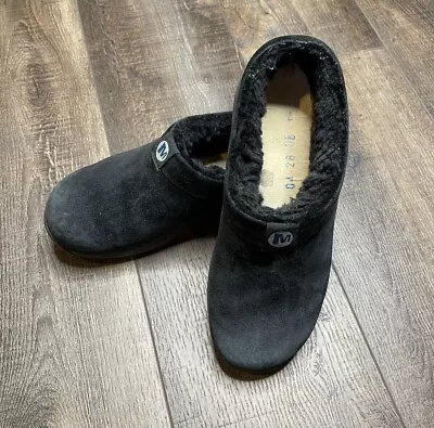 Merrell Women’s Size 7 Encore Chill Black Suede Slip On Shoes Clog Fur Lined • $15.99