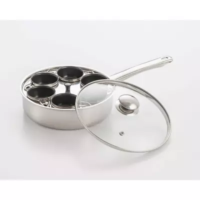 4 Cup Egg Poacher Non Stick Coated Stainless Steel W/Glass Lid Dishwasher Safe • $32.42