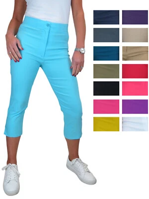 Ladies High Waist Skinny Stretch Pedal Pushers Cropped Trousers 3/4 Length 8-22 • £16.99