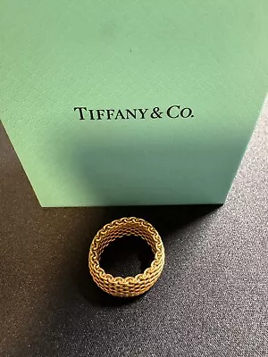 Tiffany & Co. Mesh Ring 18k Yellow Gold 9.8 Mm Band Size 9.5 • $1200