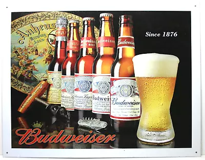 Vintage Budweiser Beer Tin Metal Sign Label Through The Ages  12 1/2  X 16  • $16.99