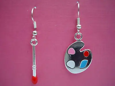 Funky Paint Palette Brush Earrings Painter Artist Retro Kitsch Novelty Gift  • £6