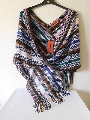 New MISSONI Draped Fringed Crossed Crochet-Knit Asymmetric Poncho Wrap- One Size • $199.99