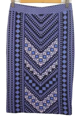 Tigerlily Size M 12 Blue White Geometric Stretch Boho Casual Pencil Skirt • $17.37