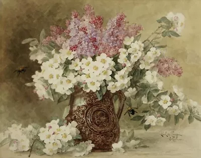 Paul De Longpre Crabapple Blossoms And Lilacs Print 11 X 14        #5515 • $22