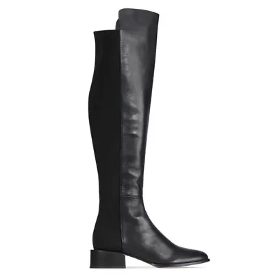 Eos Leather Long Slim Stretch Low Heel Boots With Zip EOS Footwear Casidi Boots • $289