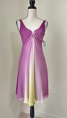 Nicole Miller Silk Dress Backless Purple And Yellow Sz 0  A1-b12 • $55