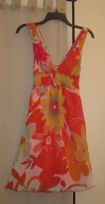 S Small Xs Dress Plunge Vintage Boho Floral Gauzy Sheer Lined Fire Los Angeles • $18.50